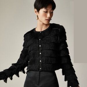 J. Crew Metallic Black Fringe Tiered Cardigan NWT